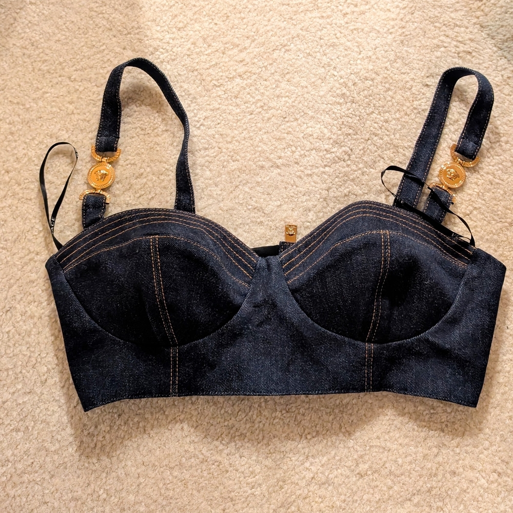 Black Denim Bra with Gold Accents *Sold*